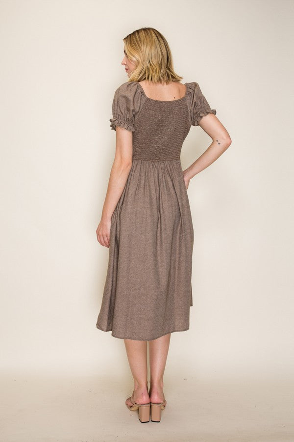 Vintage Inspired Button Front Midi Dress