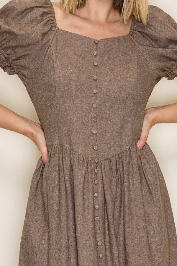 Vintage Inspired Button Front Midi Dress