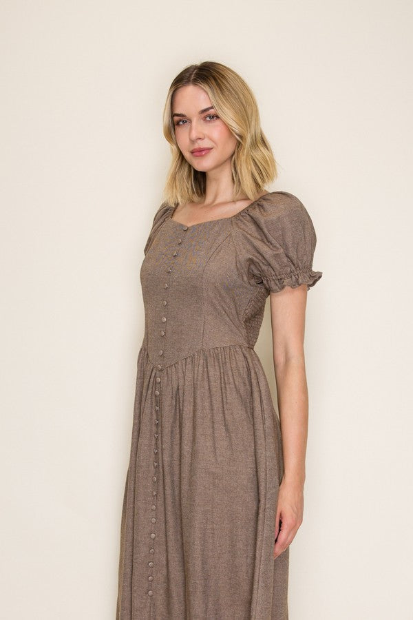 Vintage Inspired Button Front Midi Dress