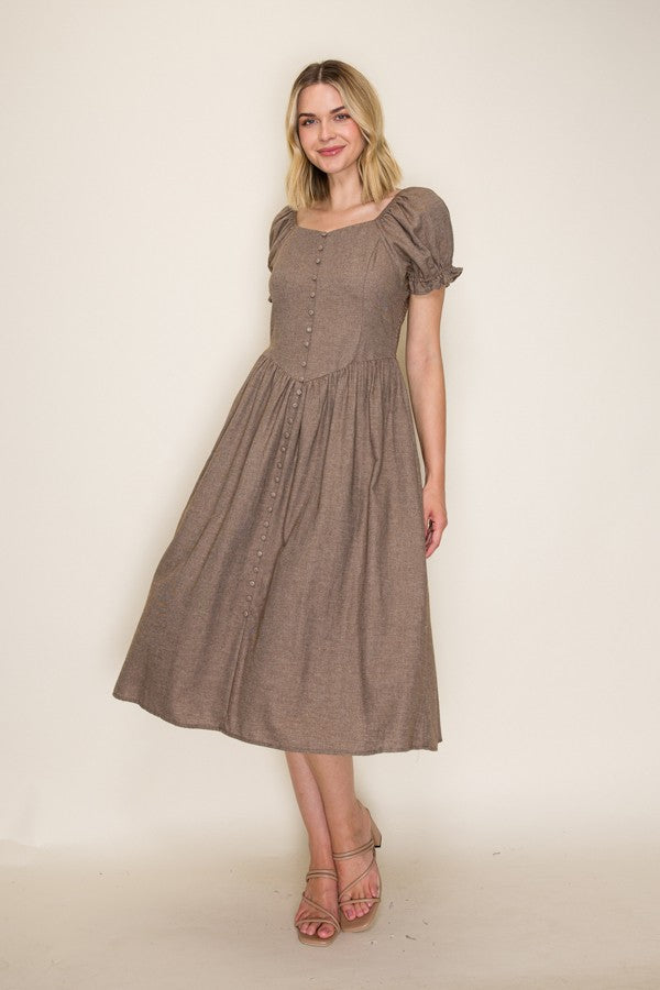 Vintage Inspired Button Front Midi Dress