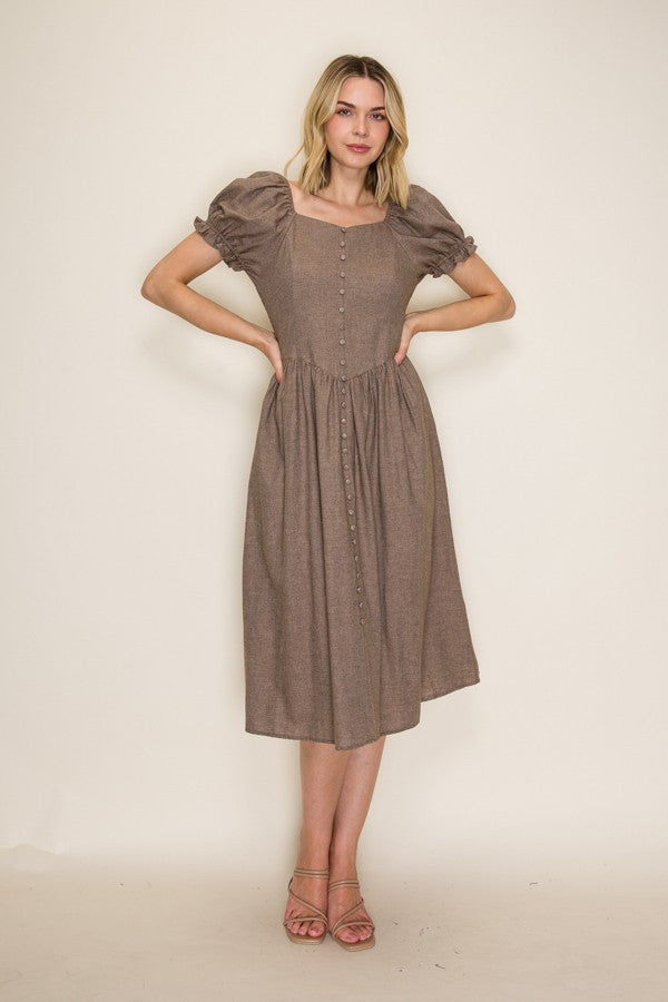 Vintage Inspired Button Front Midi Dress