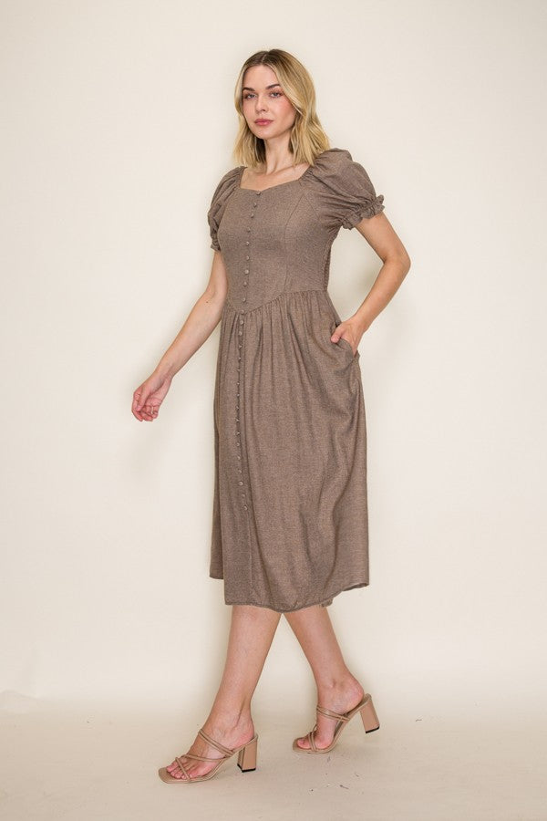 Vintage Inspired Button Front Midi Dress