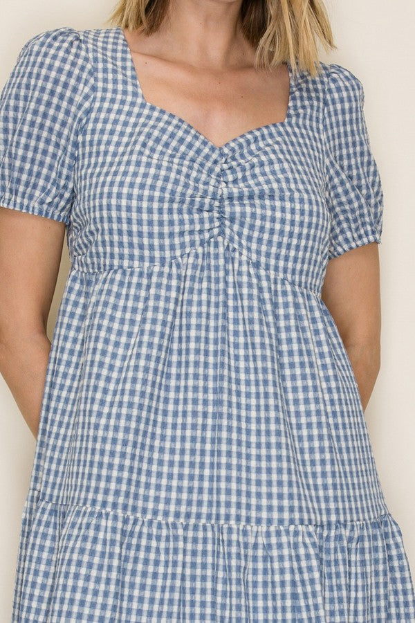 Gingham Ruched Front Midi Dress