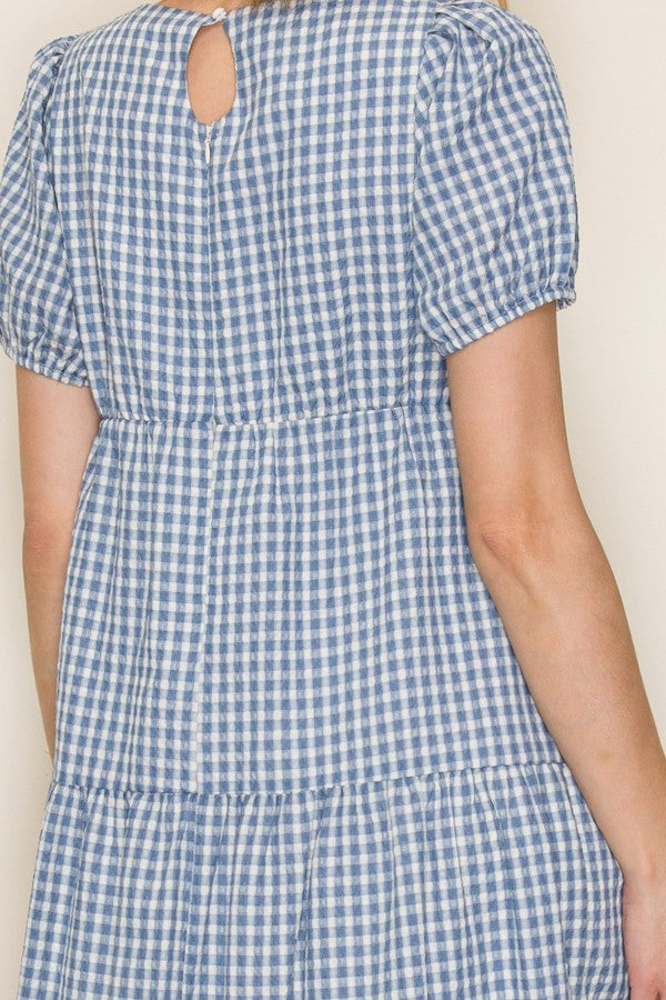 Gingham Ruched Front Midi Dress