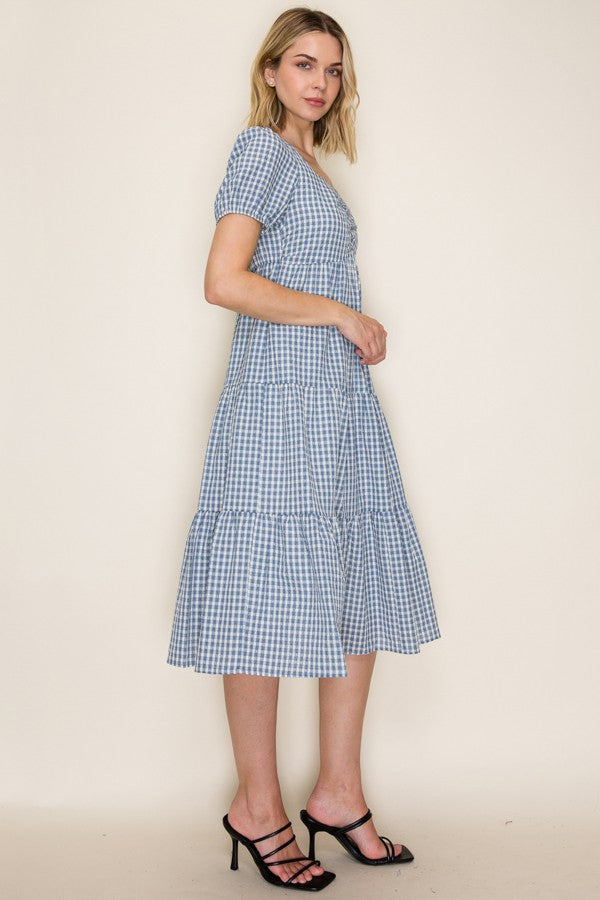Gingham Ruched Front Midi Dress