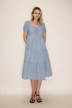 Gingham Ruched Front Midi Dress