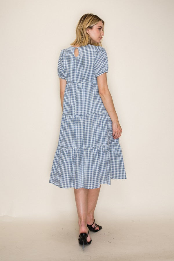 Gingham Ruched Front Midi Dress
