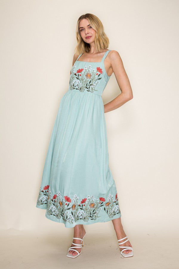 Floral Embroidery Maxi Dress