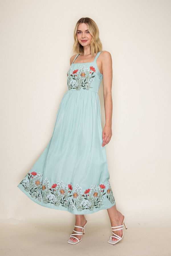 Floral Embroidery Maxi Dress