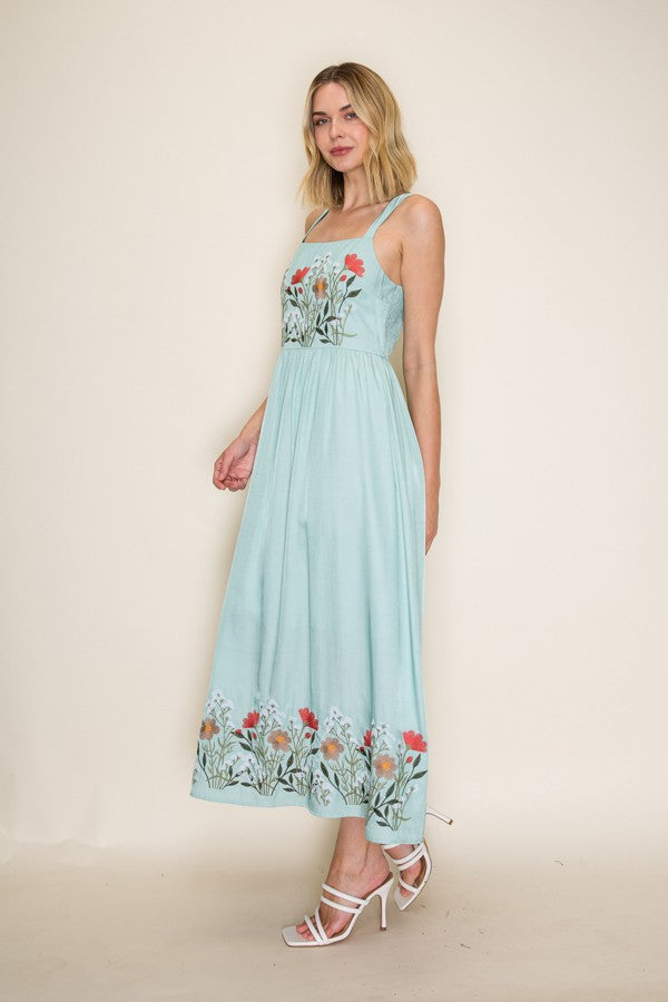 Floral Embroidery Maxi Dress