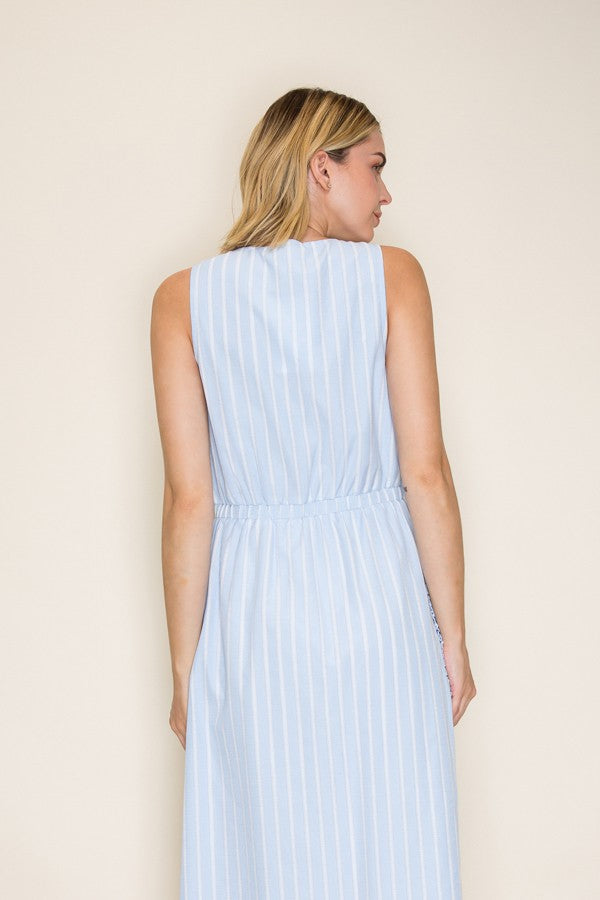 Striped Ruffle Trim Midi Dress