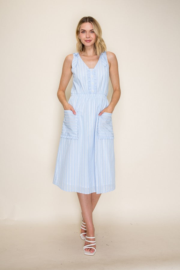 Striped Ruffle Trim Midi Dress