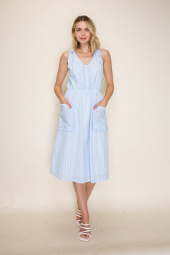 Striped Ruffle Trim Midi Dress