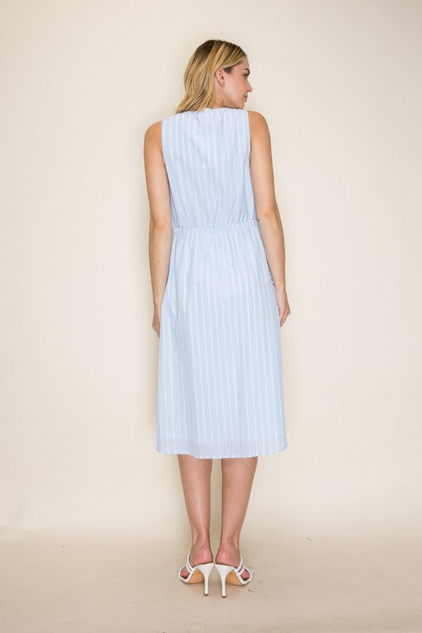 Striped Ruffle Trim Midi Dress