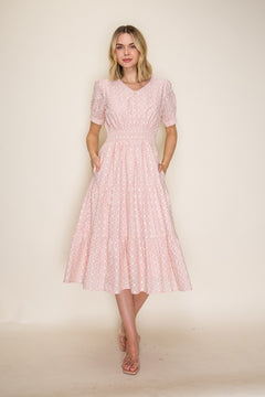 Eyelet Lace Smocked Midi Dress