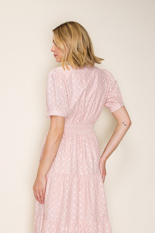 Eyelet Lace Smocked Midi Dress