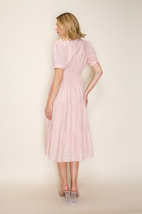 Eyelet Lace Smocked Midi Dress