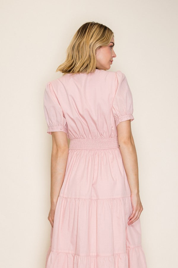Tiered Button Front Midi Dress