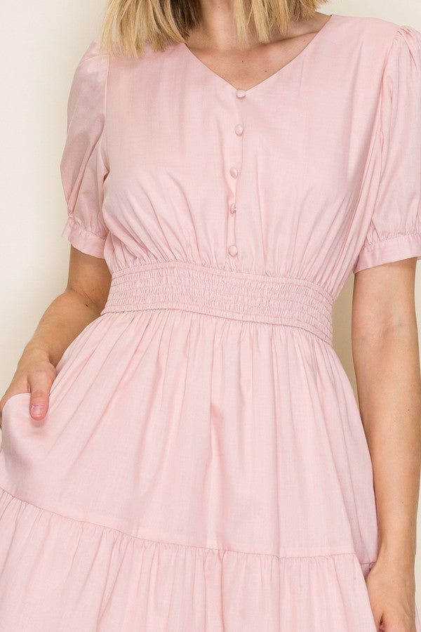 Tiered Button Front Midi Dress