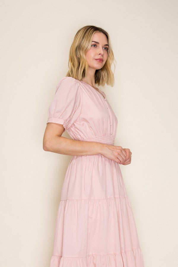 Tiered Button Front Midi Dress