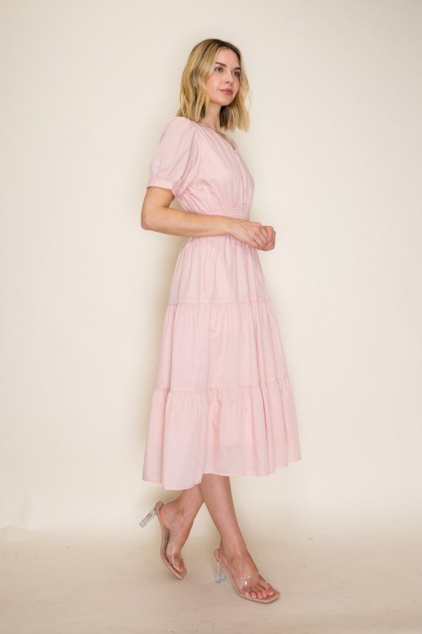 Tiered Button Front Midi Dress
