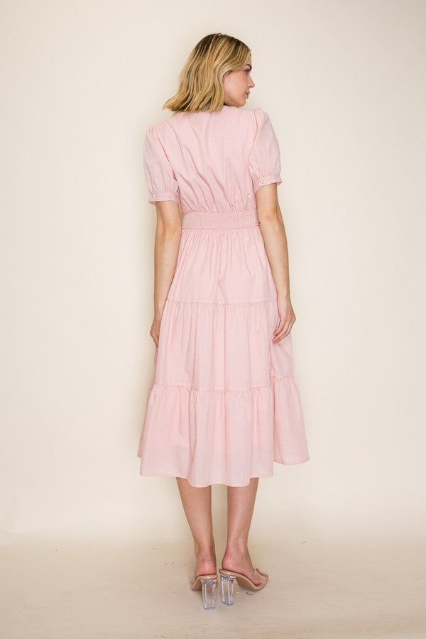 Tiered Button Front Midi Dress