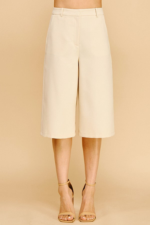 Twill Wide Leg Capri Shorts