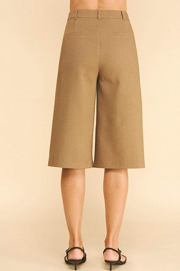 Twill Wide Leg Capri Shorts