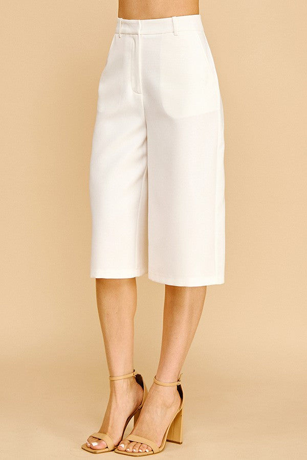 Twill Wide Leg Capri Shorts