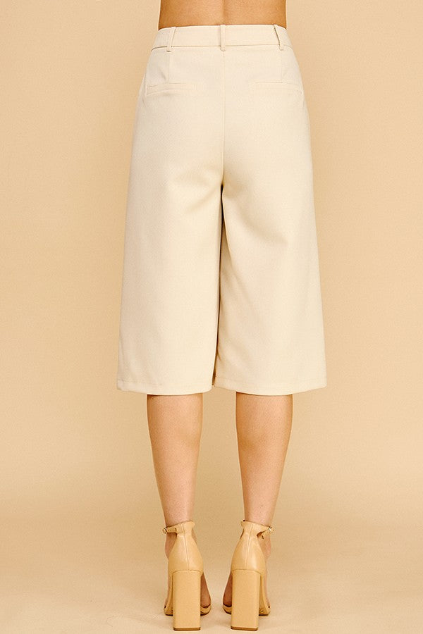 Twill Wide Leg Capri Shorts