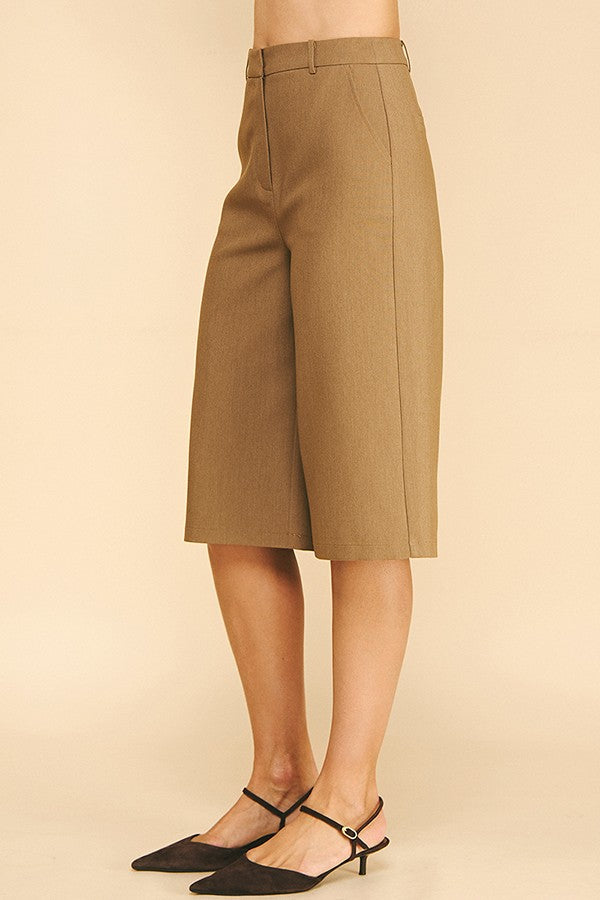 Twill Wide Leg Capri Shorts