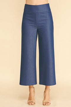 Faux Denim Wide Leg High Rise Waist Trousers Pants