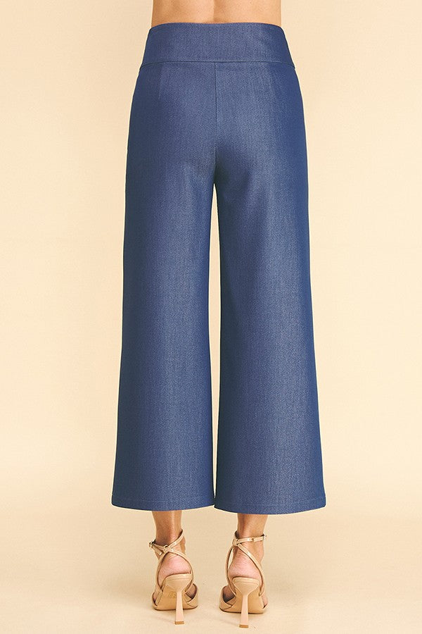 Faux Denim Wide Leg High Rise Waist Trousers Pants
