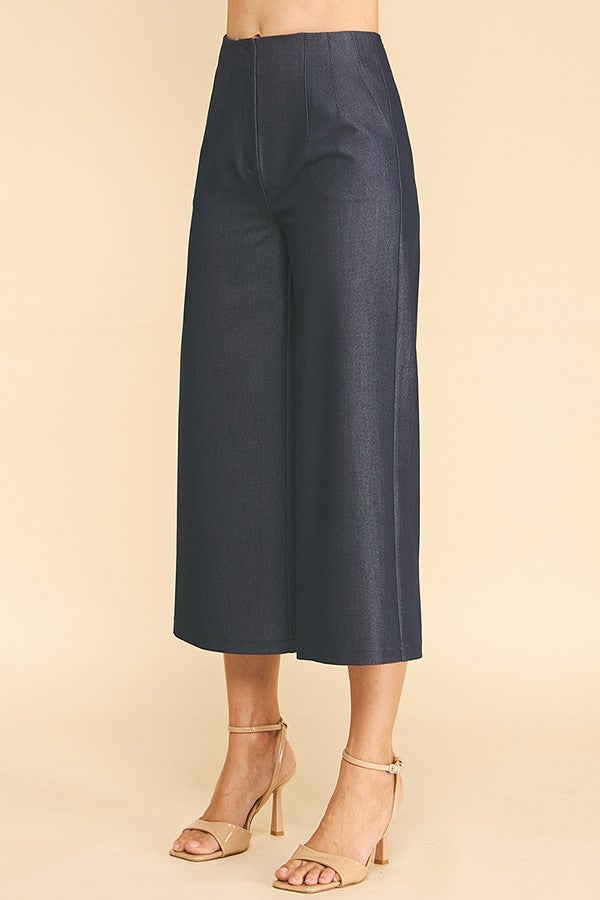 Faux Denim Wide Culotte Pants