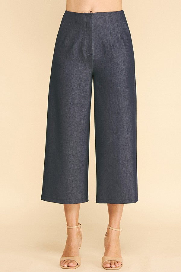 Faux Denim Wide Culotte Pants