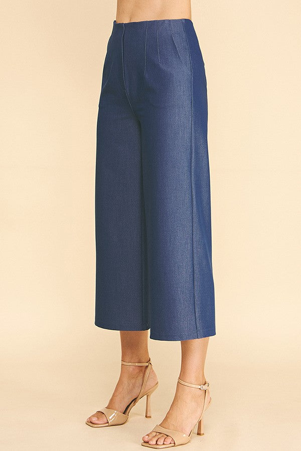 Faux Denim Wide Culotte Pants