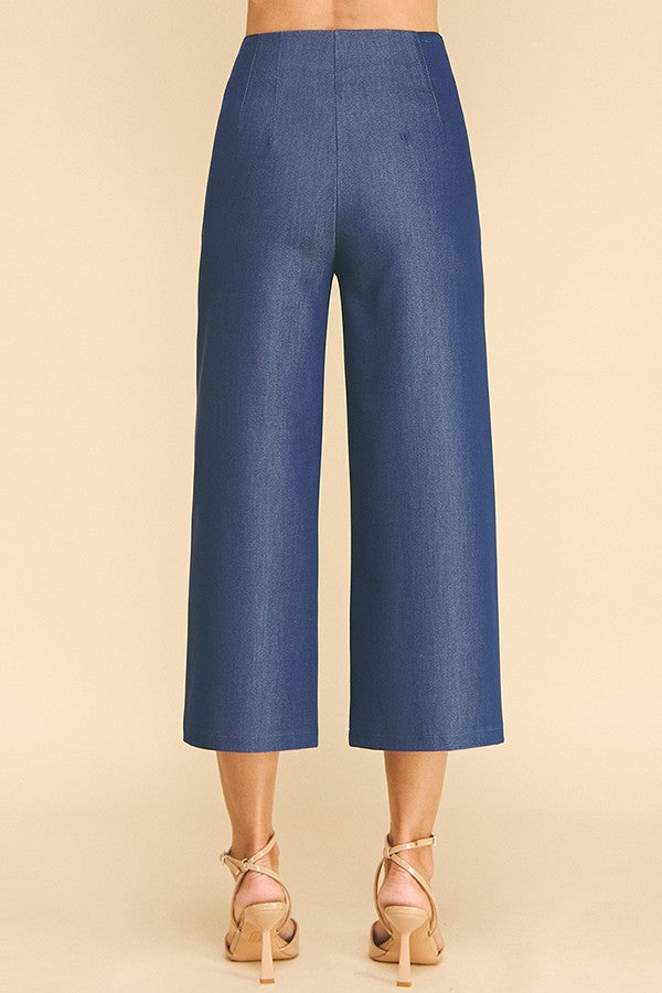 Faux Denim Wide Culotte Pants