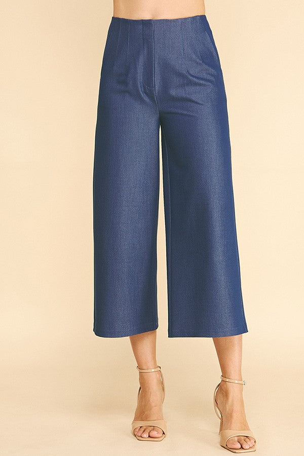 Faux Denim Wide Culotte Pants