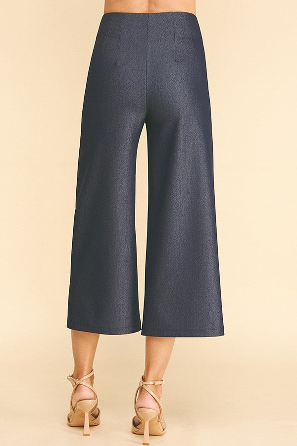 Faux Denim Wide Culotte Pants