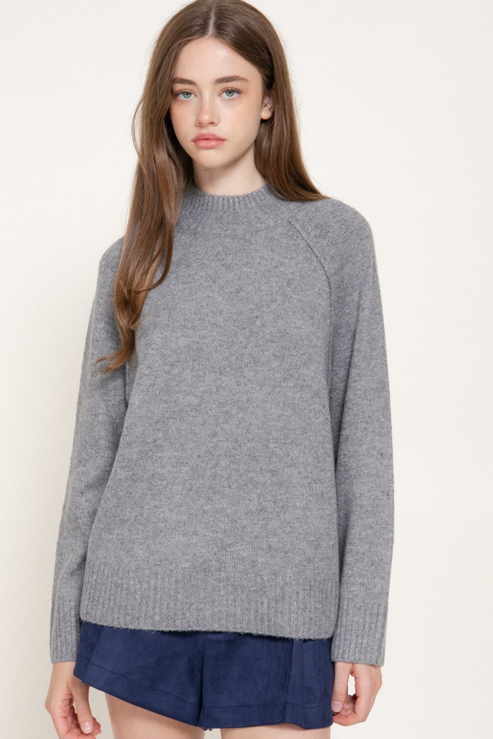 Long Raglan Slv Mock Neck Sweater