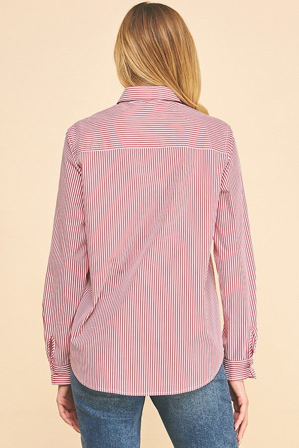 Peplum Bengal Striped Necktie Oversized Dress Shirt
