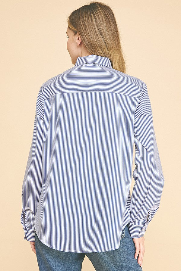 Peplum Bengal Striped Necktie Oversized Dress Shirt