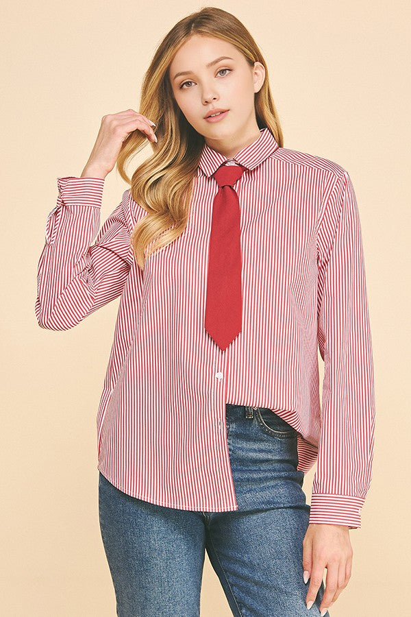Peplum Bengal Striped Necktie Oversized Dress Shirt