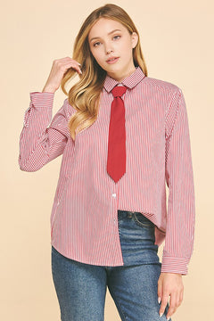 Peplum Bengal Striped Necktie Oversized Dress Shirt