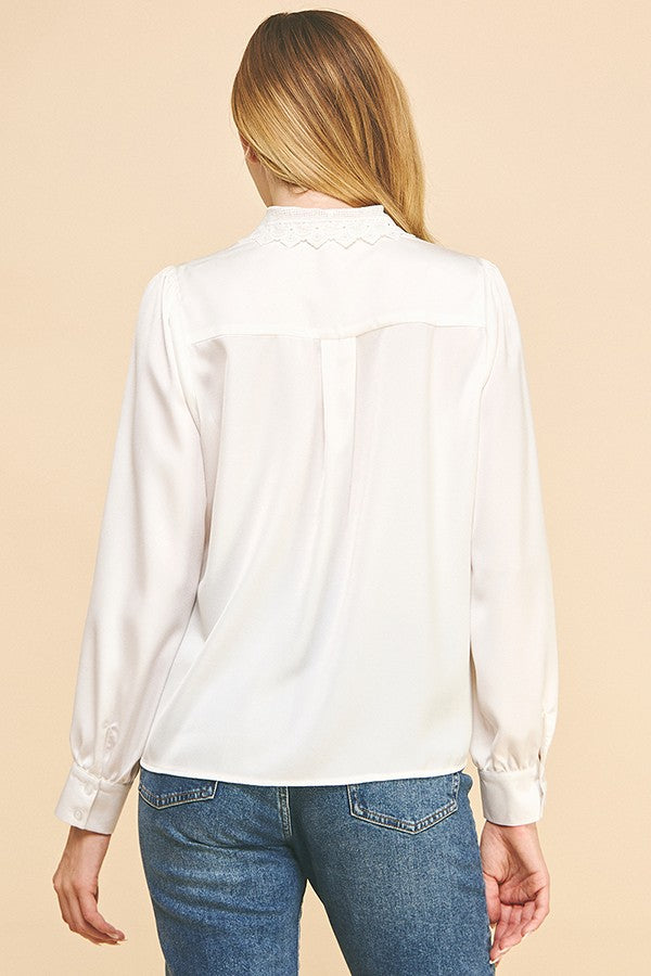 Charmeuse Lace Collar Oversized Shirt Dress Blouse