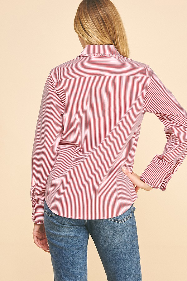 Peplum Bengal Striped Frilled Trim Oversized Dress Shirt