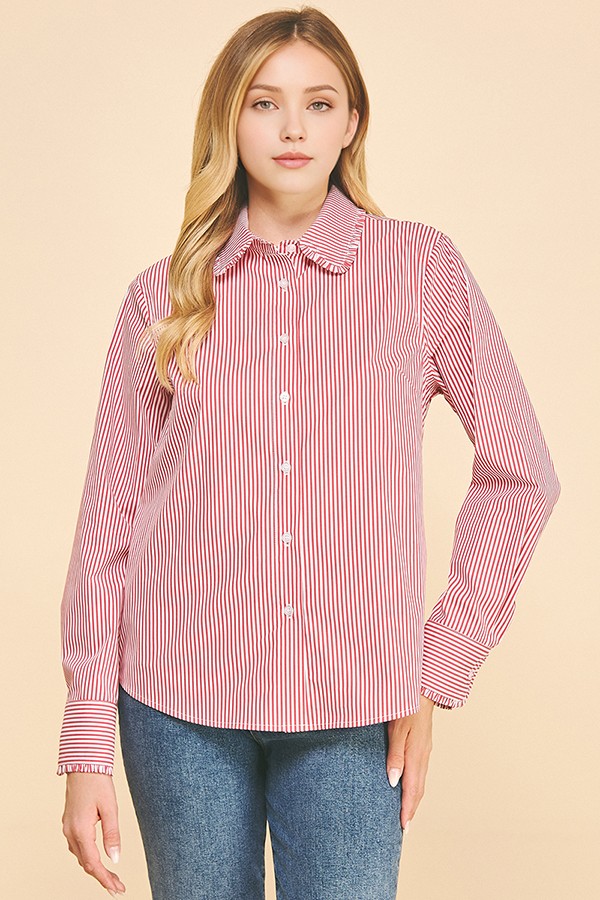 Peplum Bengal Striped Frilled Trim Oversized Dress Shirt