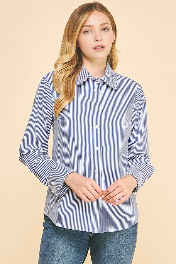 Peplum Bengal Striped Frilled Trim Oversized Dress Shirt