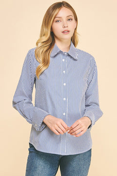 Peplum Bengal Striped Frilled Trim Oversized Dress Shirt