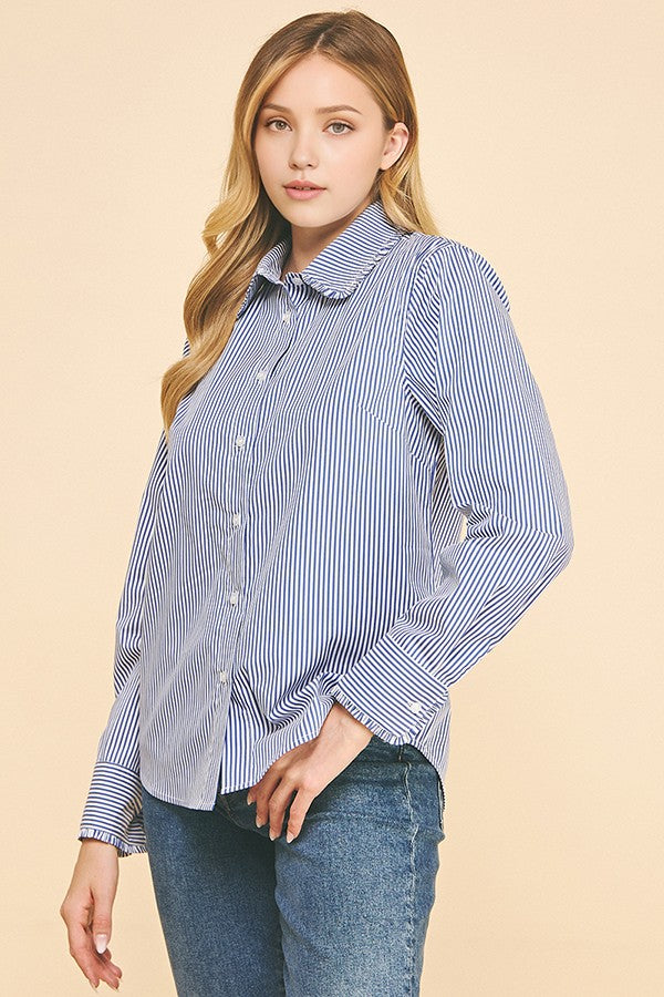 Peplum Bengal Striped Frilled Trim Oversized Dress Shirt